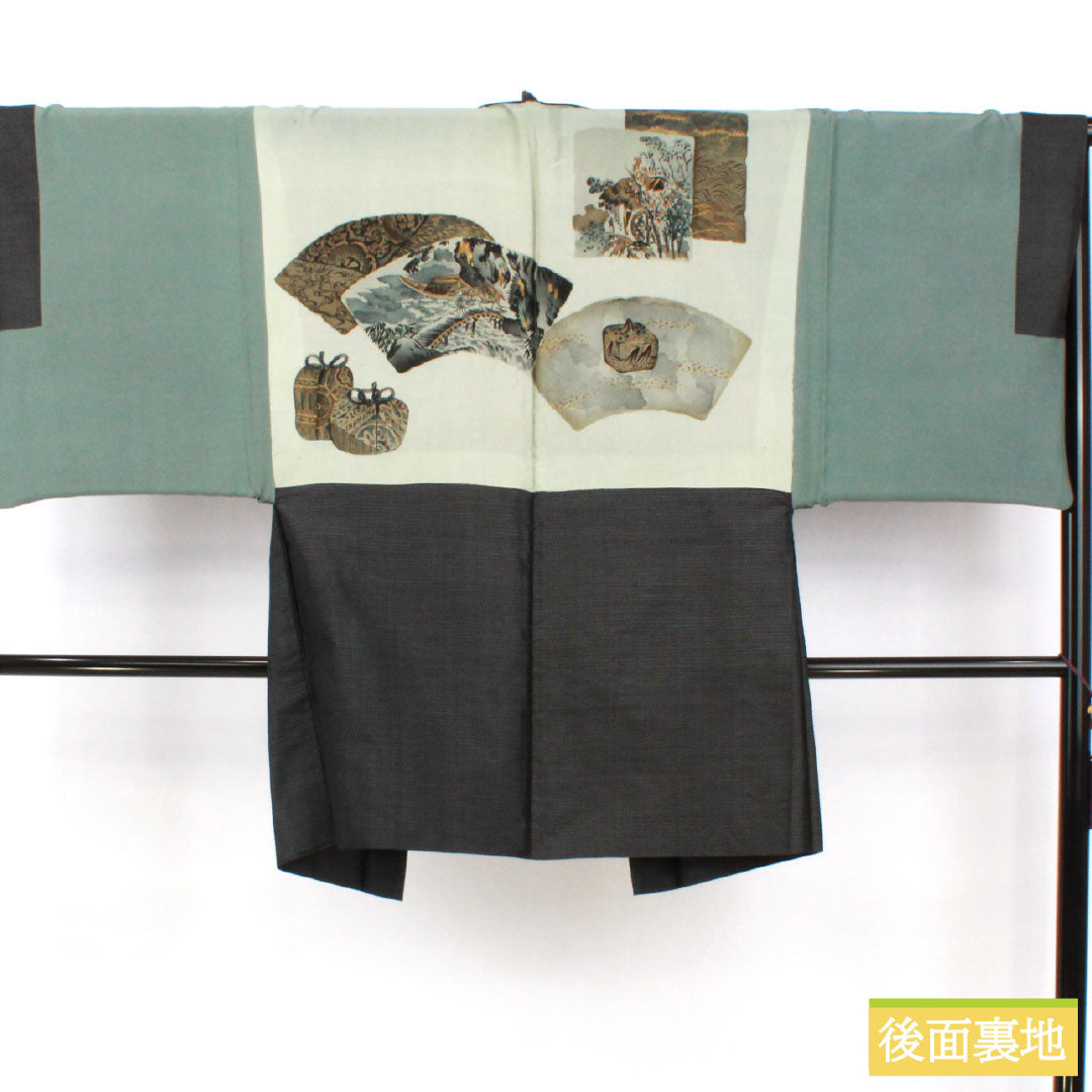 Men's Pure Silk A-Rank Kimono, Length 139cm, Sleeve Length 67.5cm, Oshima Tsumugi 100 Tortoiseshell Weave, Lined, Gray, with Basting Threads, Product Number: 1119001793322