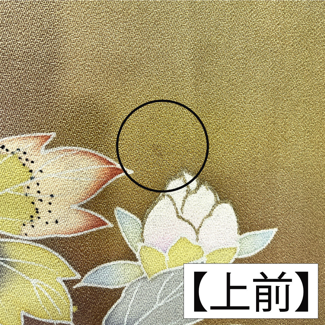 訪問着 正絹 袷 身丈163.5cm 裄丈63.5cm 黄土色(おうどいろ) 京友禅 草花模様 Aランク 黄系 1112005683423