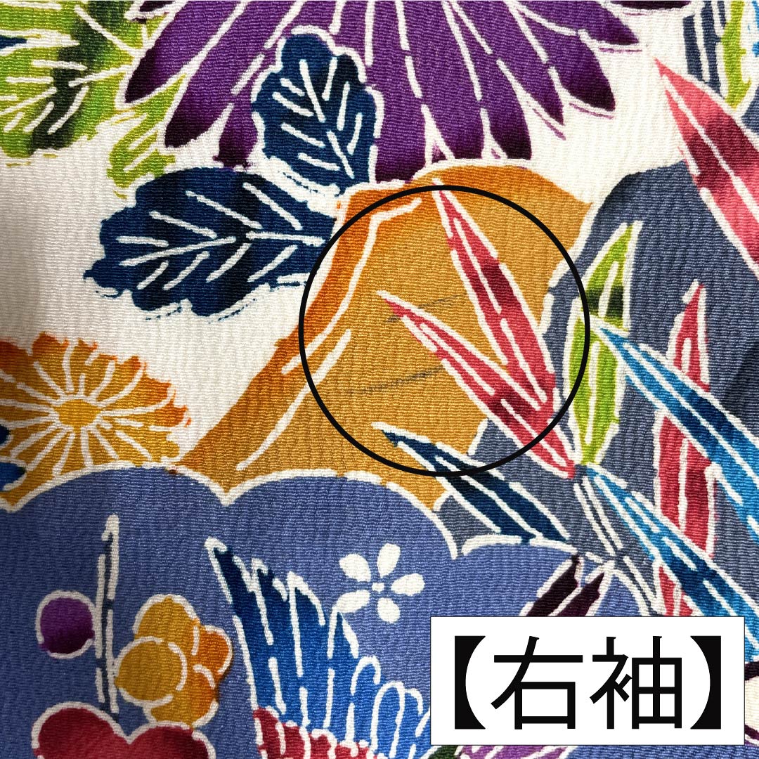Furisode (long-sleeved kimono) made of pure silk, rank B, length 148.5cm, sleeve length 62cm, lined, off-white, Kyoto Bingata pattern with auspicious motifs, white base, product number 1113002644111