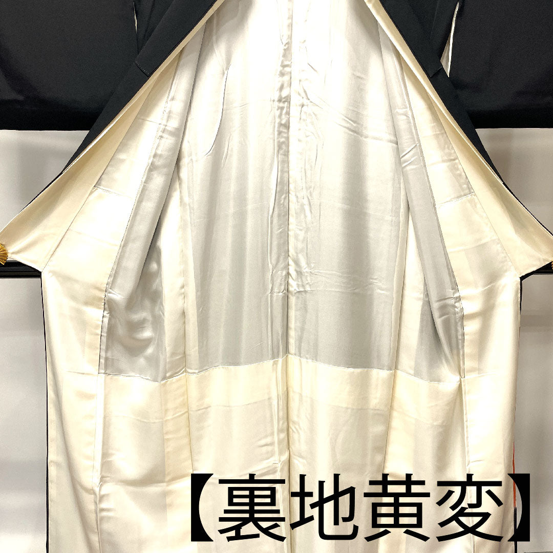 黒留袖 身丈159.5cm 裄丈63cm 袷 京友禅 吉祥文様 丸に並び瓶子 正絹 Aランク 五つ紋 黒系 1111000843310