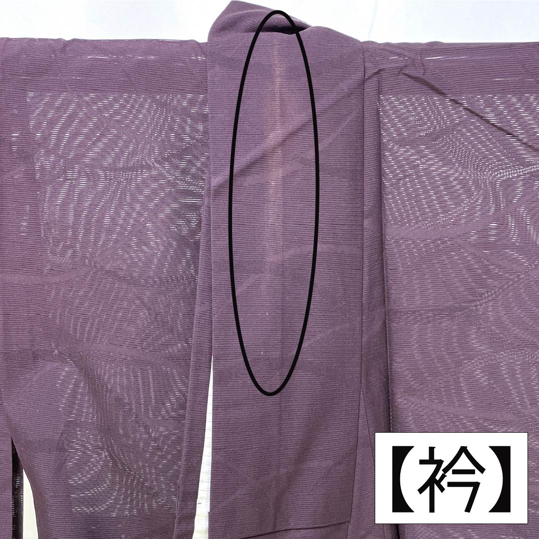 夏物 ポリエステル 色無地 Aランク 身丈158.5cm 裄丈65.5cm 紫烏色(しうしょく) 露芝 絽 紫系 1132004793320