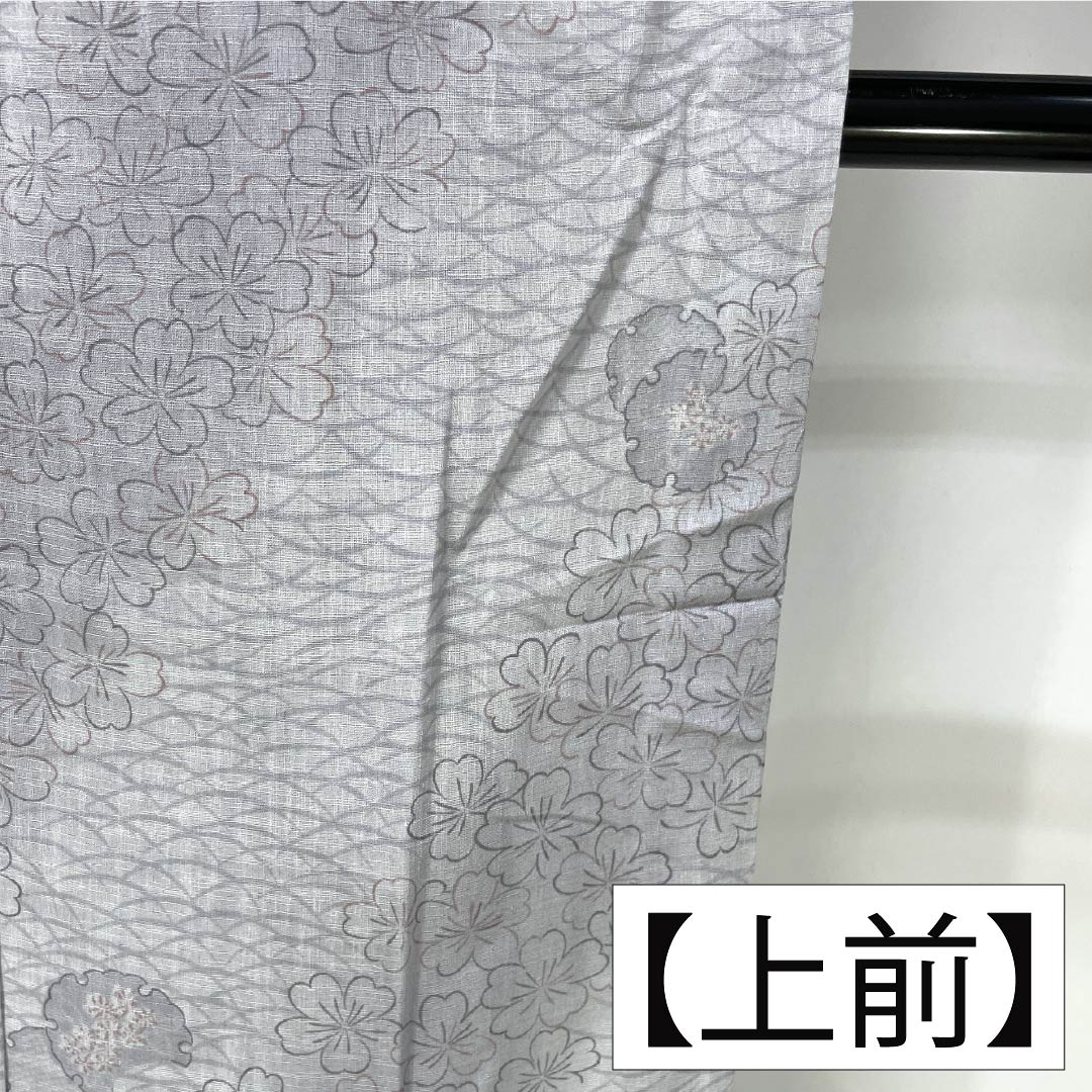 夏物 ポリエステル 小紋 身丈167.5cm 裄丈67.5cm 雪色(せっしょく) 雪輪 小花 紗 Aランク グレー系 1132002403522