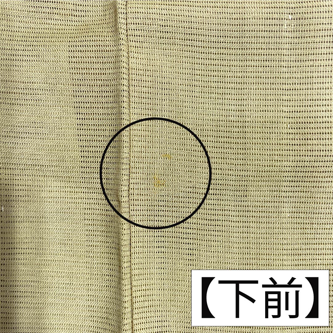 夏物 ポリエステル 色無地 Aランク 身丈162.5cm 裄丈67cm 白橡色(しろつるばみいろ) 洗える着物 素無地 絽 黄系 1132004143423