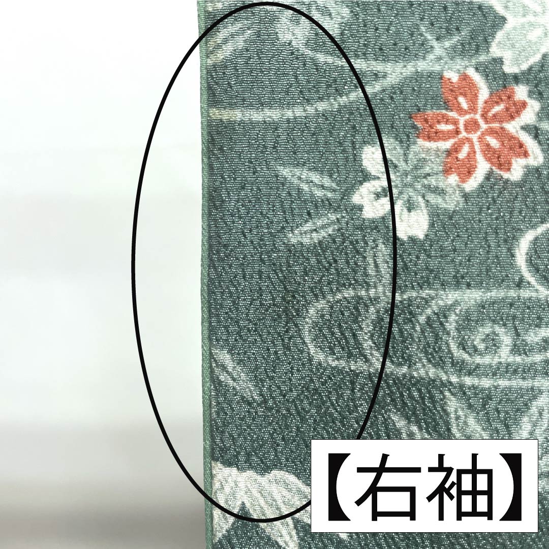 小紋 ポリエステル 身丈158.5cm 裄丈63cm 袷 山藍摺色(やまあいずりいろ) 洗える着物 草木模様 Aランク 緑系 1115005143319