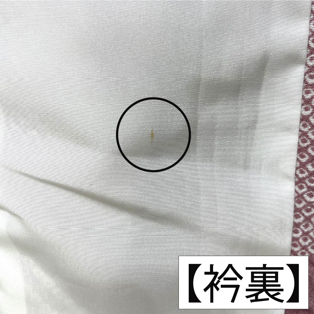 小紋 ポリエステル Aランク 身丈159.5cm 裄丈65cm 単衣 積紅色(せきこういろ) 洗える着物 染め疋田 抽象模様 紫系 1115008113320