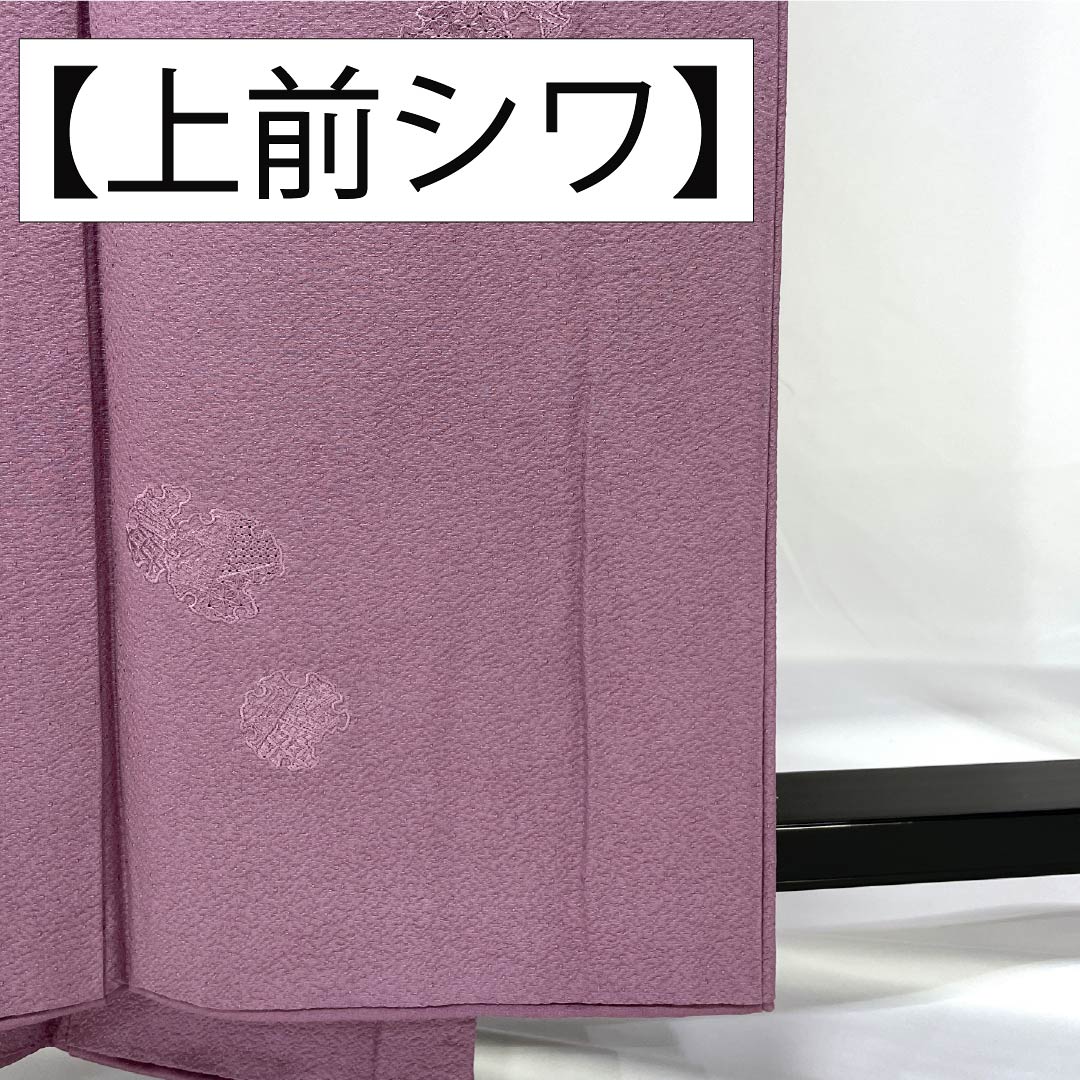 訪問着 正絹 Aランク 袷 身丈155.5cm 裄丈60cm 京藤色(きょうふじいろ) 無地付下げ 汕頭刺繡 雪輪 揚羽蝶 縫い紋 紫系 1112007033320