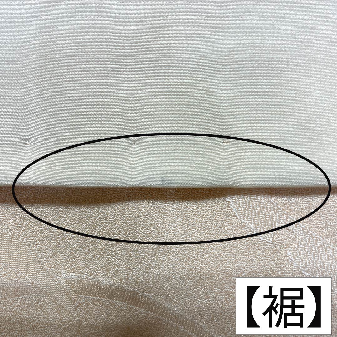 色無地 正絹 Bランク 身丈158.5cm 裄丈63cm 薄肉色(うすにくいろ) 雪輪露芝 一つ紋 違い鷹の羽 袷 橙系 1114002944326