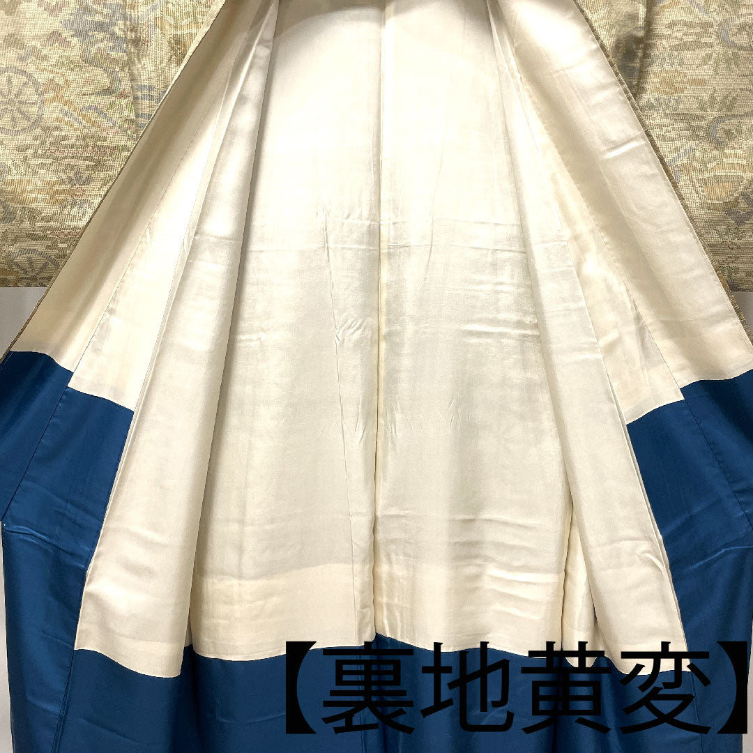 大島紬 正絹 身丈157.5cm 裄丈64.5cm 蕎麦切色 緯総絣 風景模様 Aランク 袷 ベージュ系 1116002883325