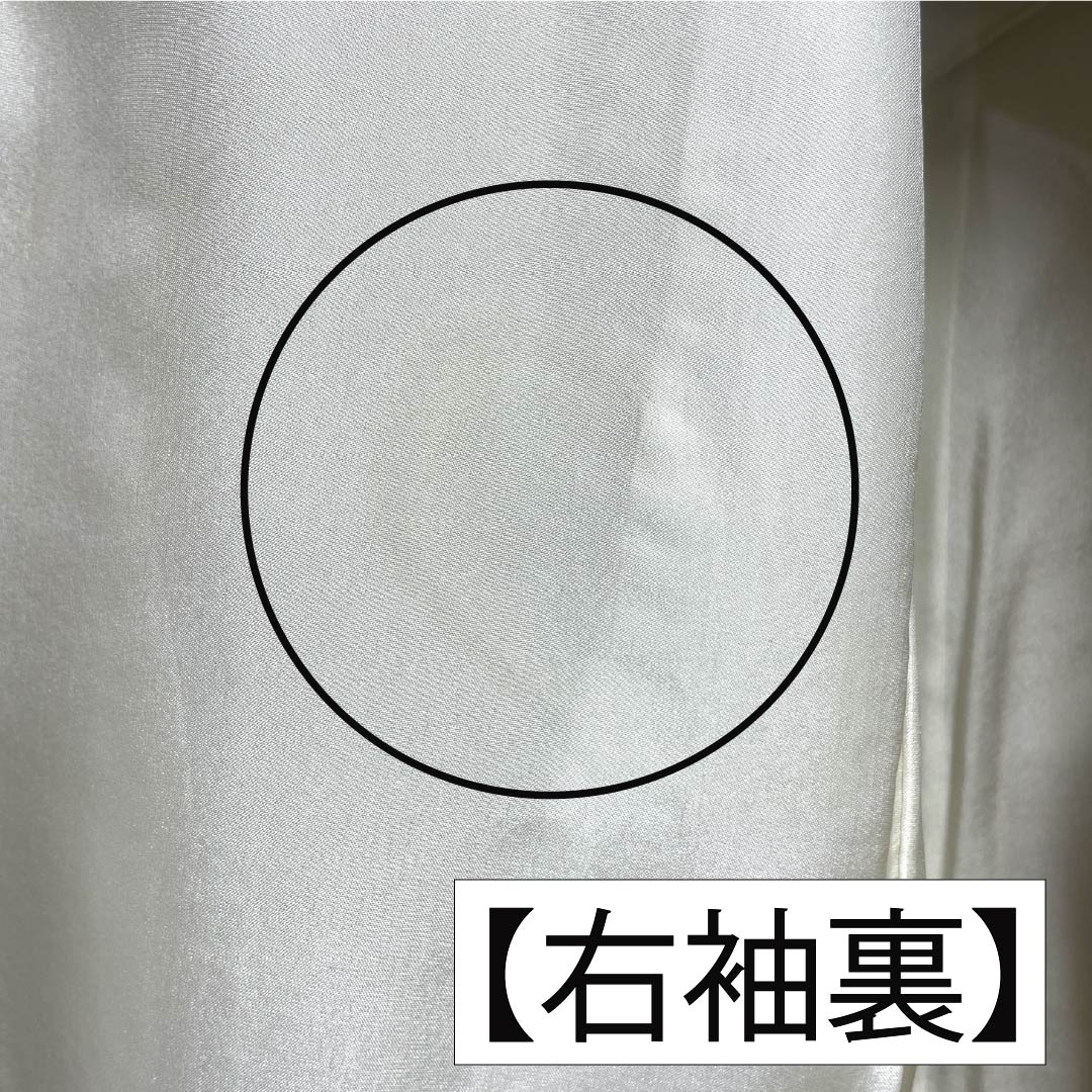 色無地 正絹 Aランク 身丈161.5cm 裄丈64.5cm 唐金色(からかねいろ) 丸に角立四ツ目 一つ紋 鮫柄 袷 黄系 1114002613423