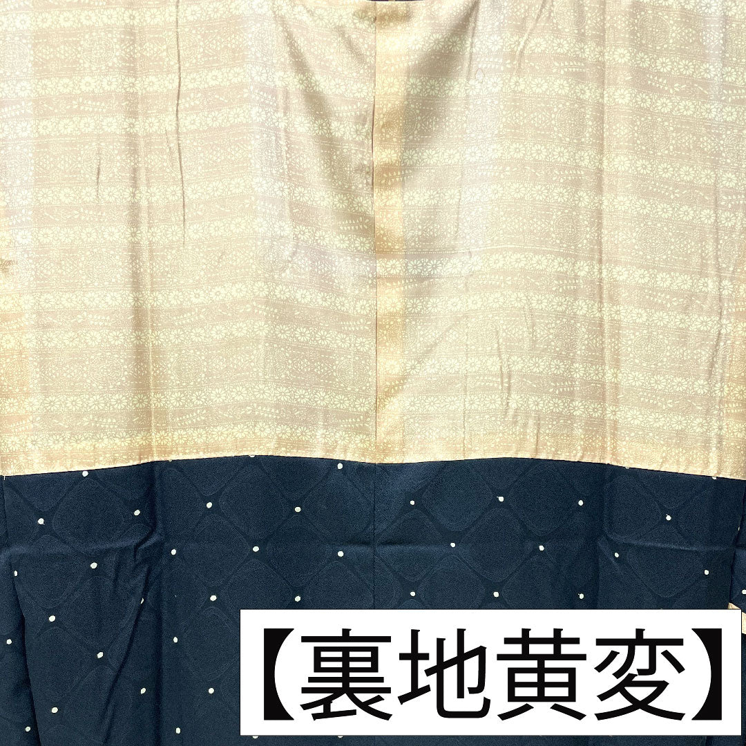Michiyuki coat, pure silk, length 77.5cm, sleeve length 64cm, geometric pattern, B rank, lined, black, 1117001104910