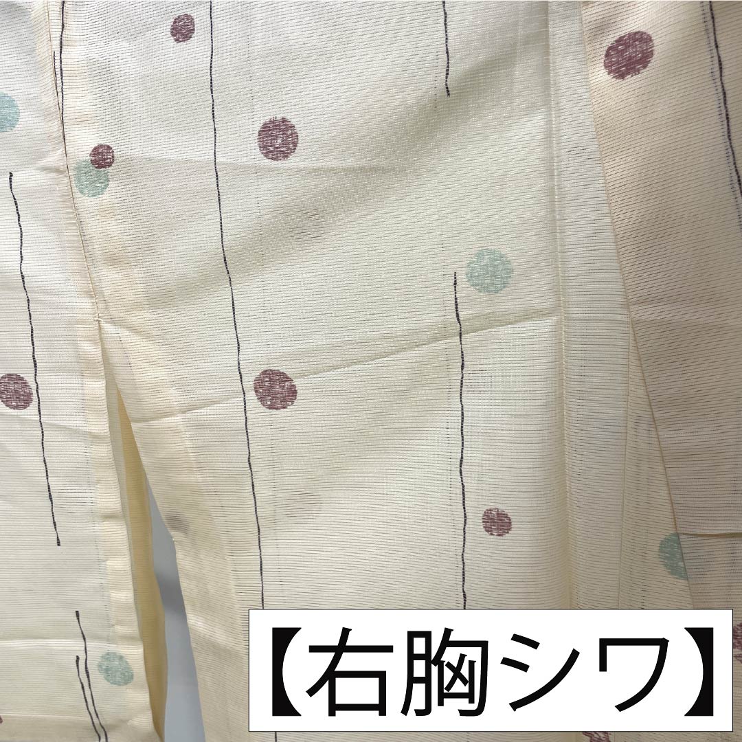 夏物 ポリエステル 小紋 Aランク 身丈164cm 裄丈66.5cm 練色(ねりいろ) 洗える着物 水玉模様 絽 クリーム系 1132005993415