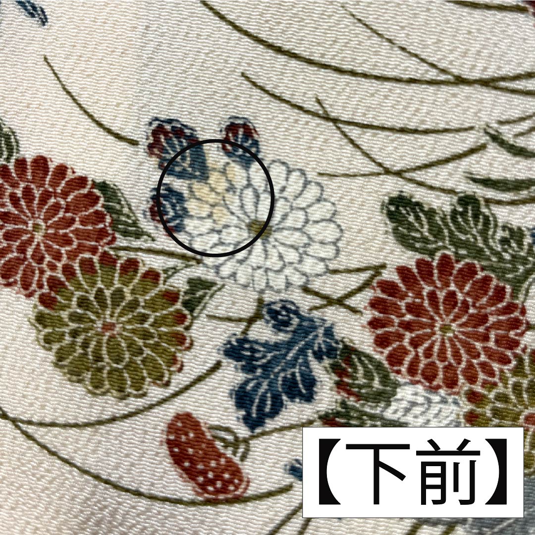 小紋 正絹 身丈156.5cm 裄丈62cm 袷 砥粉色(とのこいろ) 型染 時代絵巻 Bランク クリーム系 1115005054315