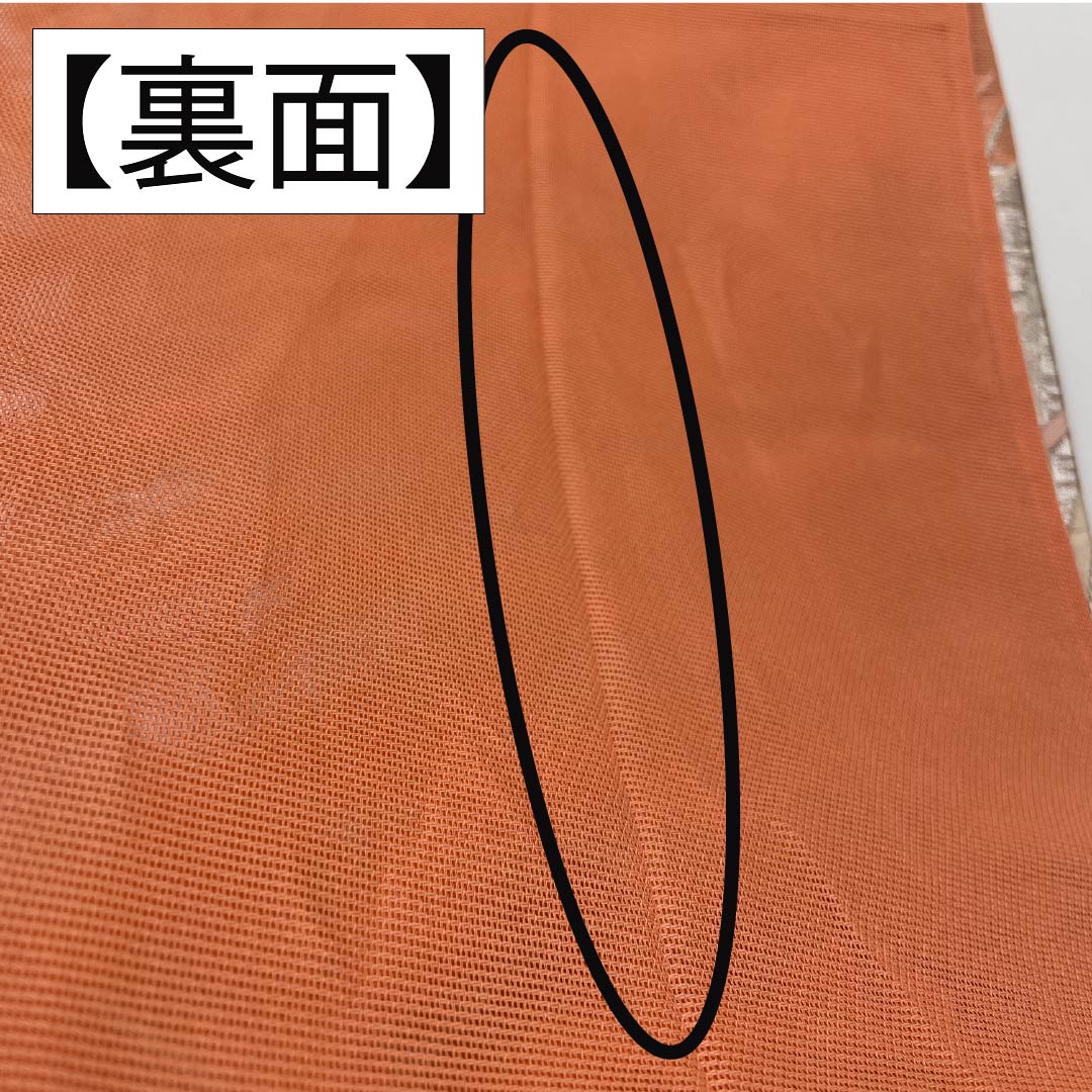 袋帯 正絹 薄紅赤色(うすべにあかいろ) 夏帯 西陣織 雲取り ススキ 帯丈424cm Sランク 六通 フォーマル 橙系 1123013882326