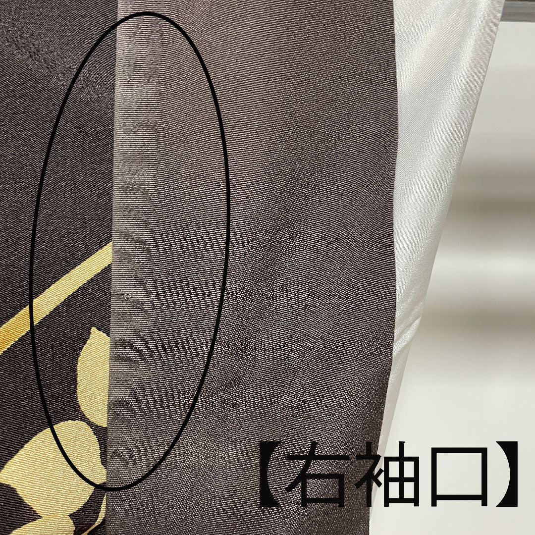 訪問着 袷 身丈161cm 裄丈70cm 黒鼠色 手描き友禅 草花模様 正絹 Sランク 黒系 1112001762410