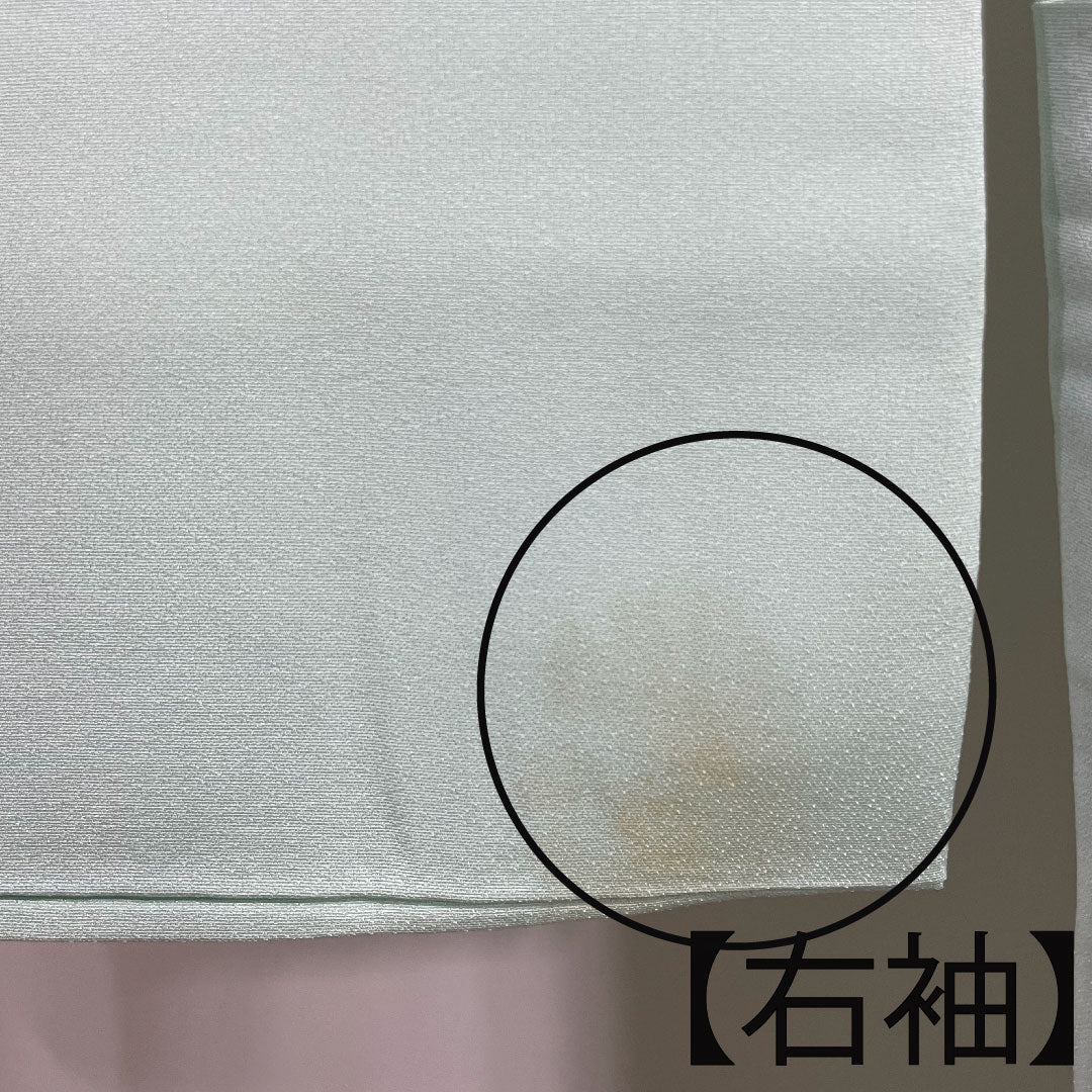 色留袖 身丈161.5cm 裄丈63cm 袷 錆青磁色 寿光織 風景模様 抱き茗荷 正絹 Bランク 三つ紋 緑系 1111000454419