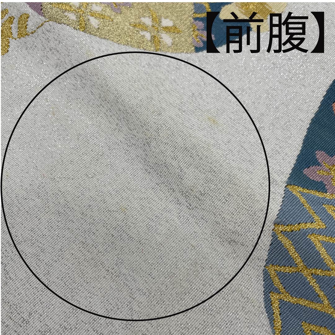 袋帯 銀白色色(ぎんはくしょくいろ) 小花 帯丈446cm 正絹 Bランク 六通 セミフォーマル 銀系 1123007174322