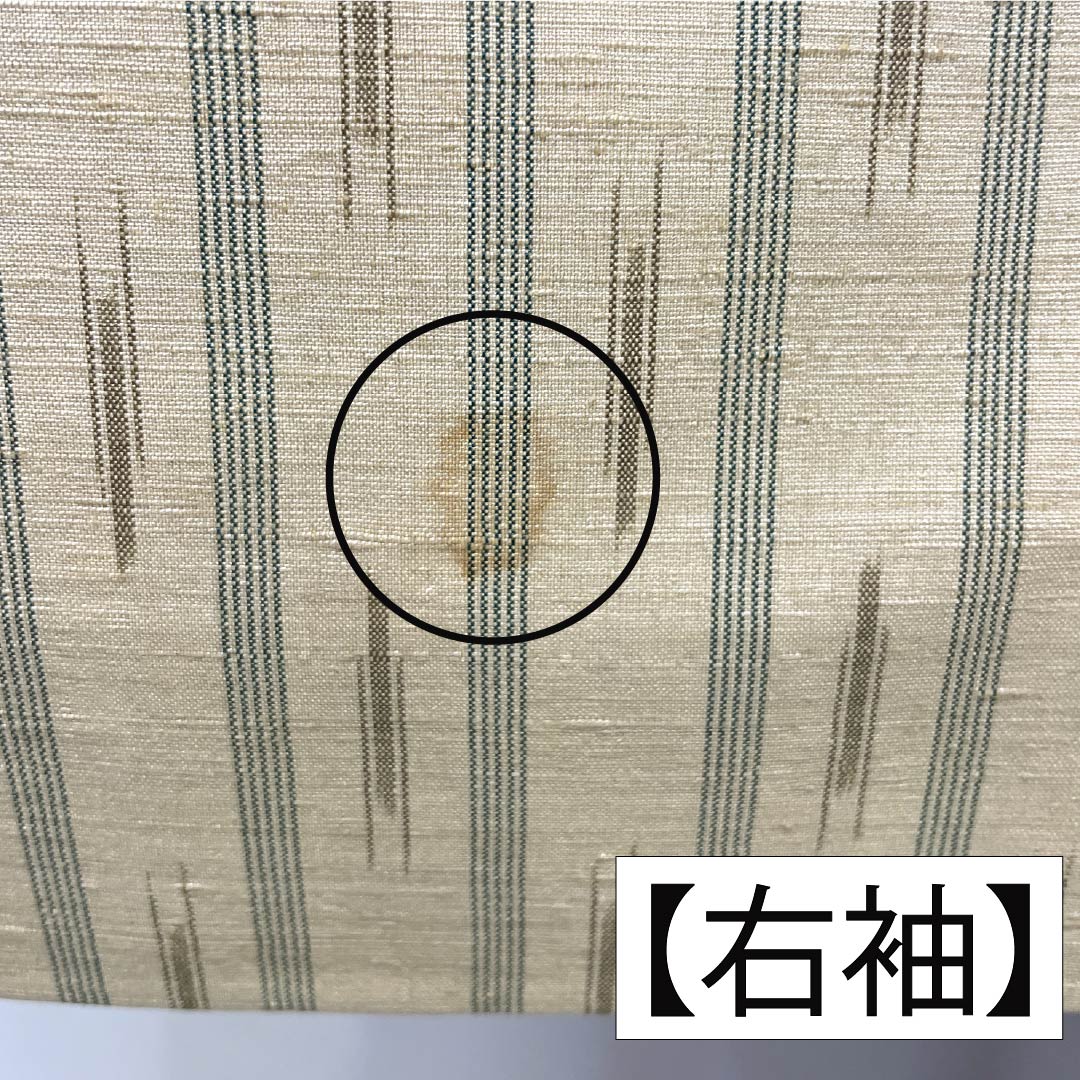 紬 正絹 Aランク 身丈171cm 裄丈68cm 鳥の子色(とりのこいろ) 真綿紬 縞 絣 袷 ベージュ系 1116004233625