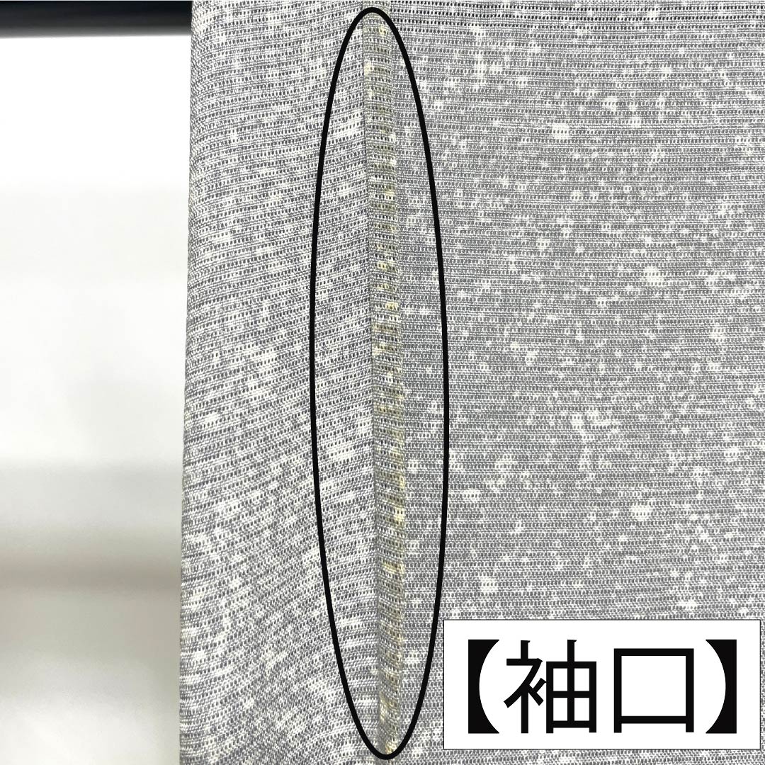 夏物 正絹 小紋 Aランク 身丈156cm 裄丈65.5cm 銀灰色(ぎんかいしょく) タタキ染 一つ紋 丸に上り藤 絽 グレー系 1132006423322