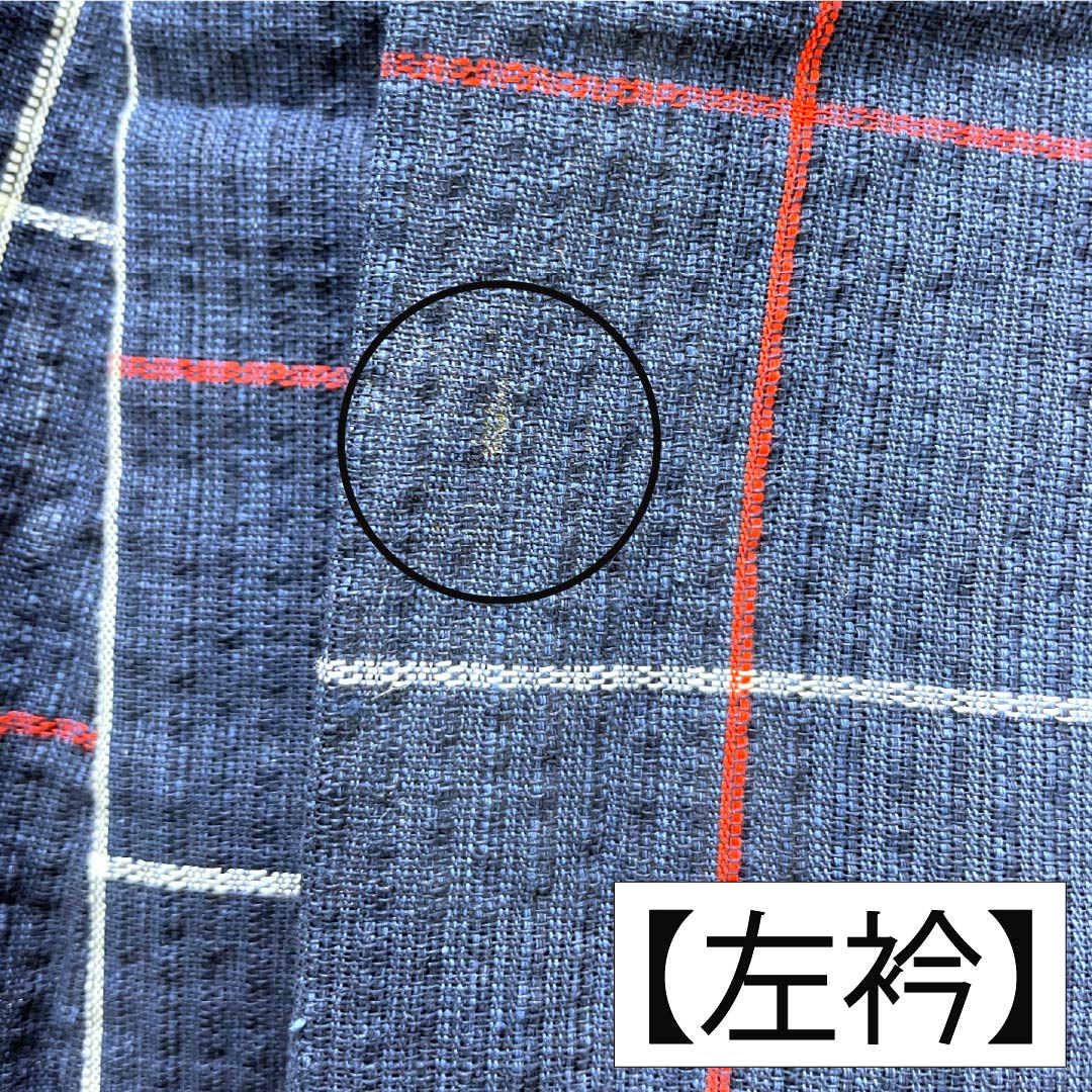 浴衣 木綿 身丈142cm 裄丈63cm Bランク 単衣 紺系 しじら織 紅白格子 1118005834118