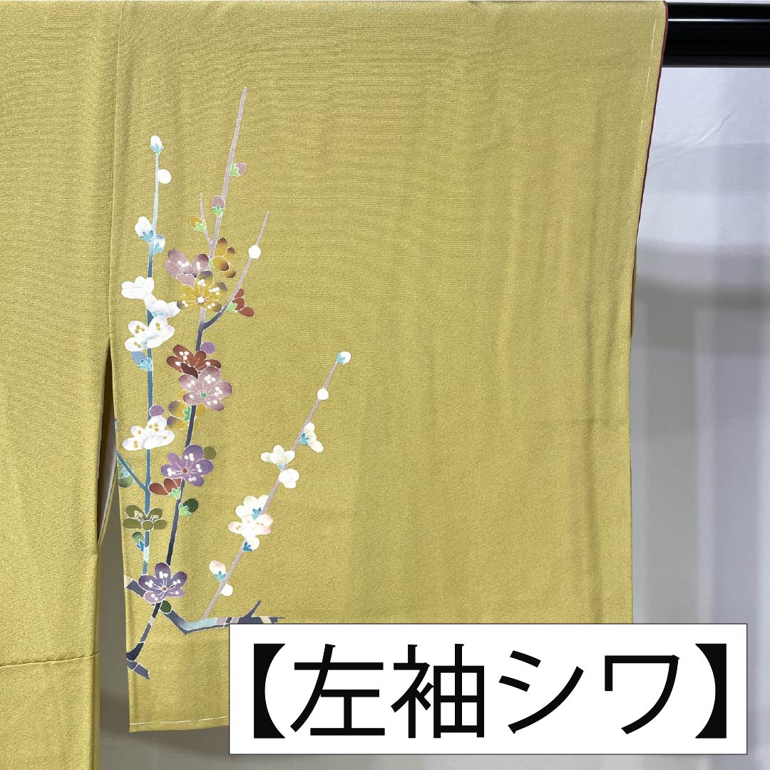 訪問着 正絹 Sランク 袷 身丈149.5cm 裄丈63cm 卵色(たまごいろ) 加賀友禅 手描き 峰山 作家物 草花 黄系 1112007262123