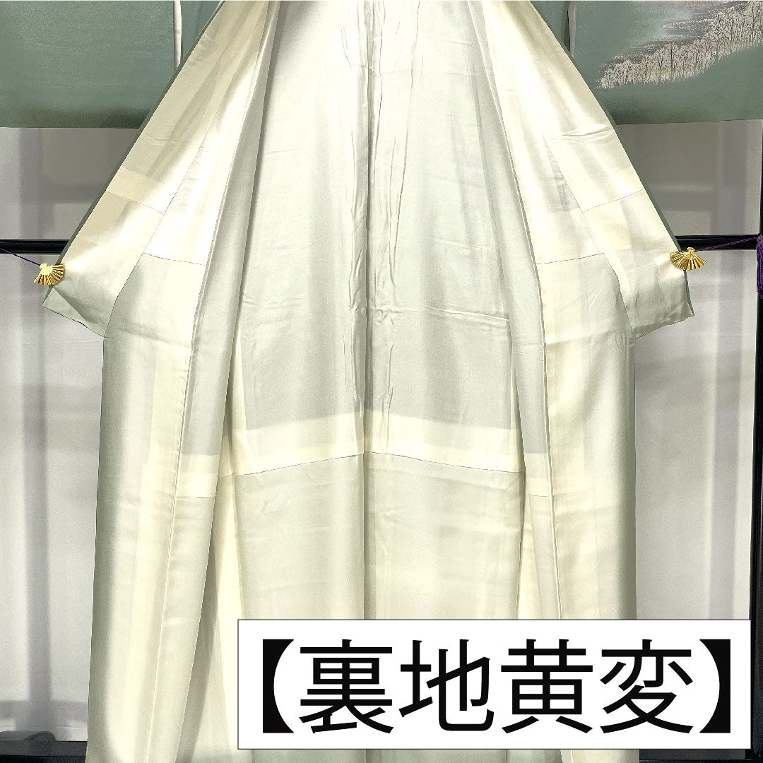 訪問着 正絹 袷 身丈162.5cm 裄丈65cm 裏葉色(うらはいろ) 風景模様 Aランク 緑系 1112005853419