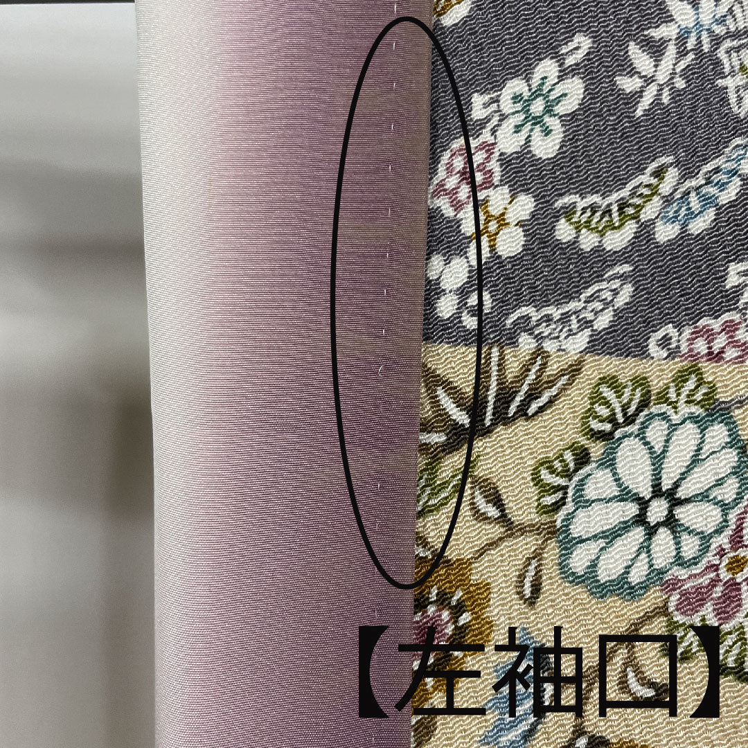 小紋 身丈160.5cm 裄丈62cm 袷 燻銀色 麴色 京紅型 正絹 Aランク グレー系 1115002453422
