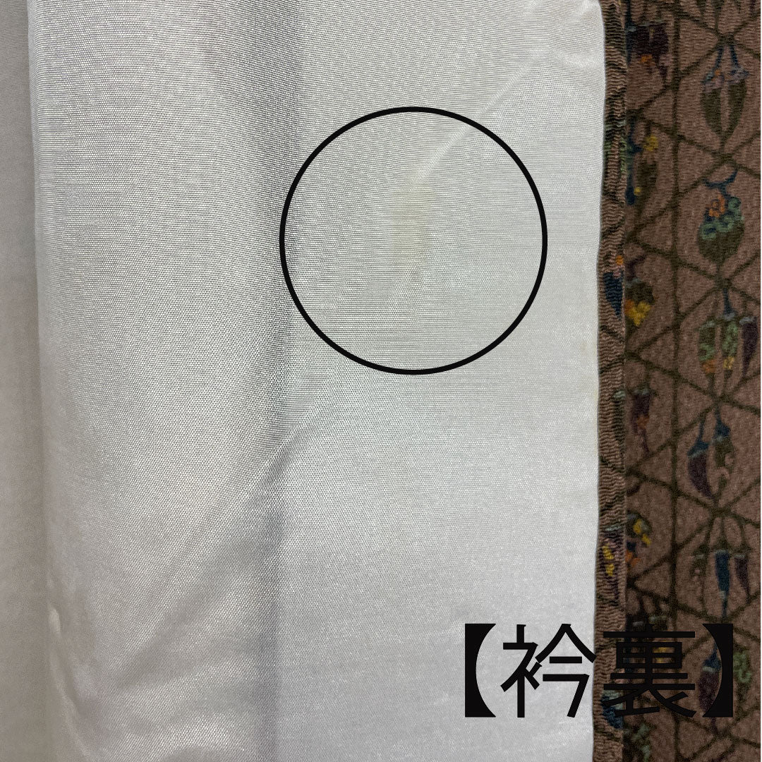 小紋 身丈162cm 裄丈63cm 袷 南部幸雄 籠目に野菜模様 正絹 Aランク 茶系 1115000603314