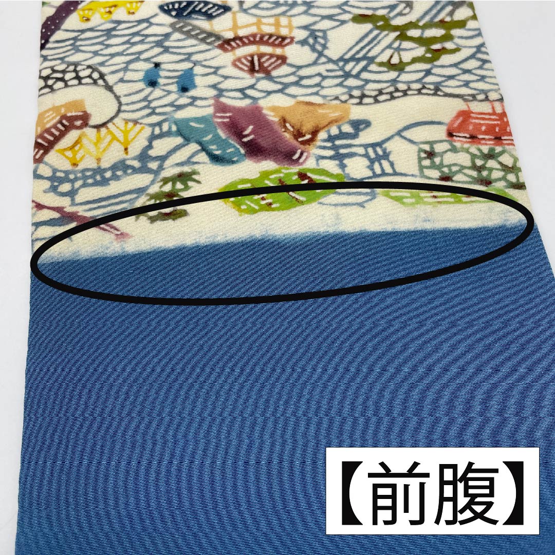 名古屋帯 正絹 Aランク 生成り色(きなりいろ) 型染 紅型調 風景模様 帯丈371cm 六通 カジュアル クリーム系 1124010593315 名古屋仕立て