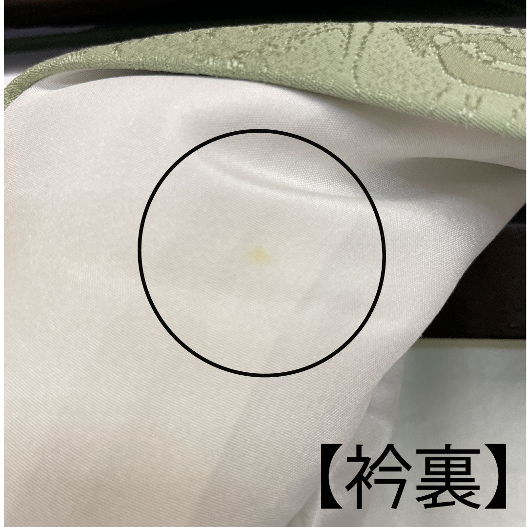 色無地 寿光織 時代人物風景模様 剣片喰 身丈164cm 裄丈66cm 袷 正絹 Sランク 緑系 1114000292319