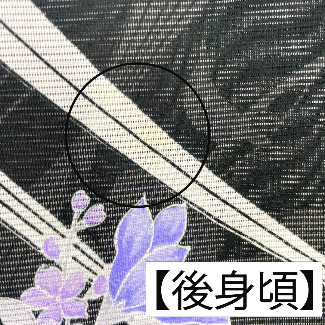 夏物 ポリエステル 小紋 Bランク 身丈159.5cm 裄丈65cm 花柄 洗える着物 絽 黒系 1132005144310