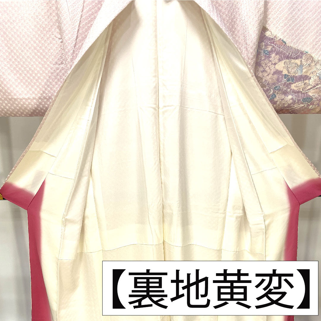 訪問着 正絹 袷 身丈159.5cm 裄丈63cm 桜色 絞り 辻ヶ花 Aランク 紫系 1112004113320