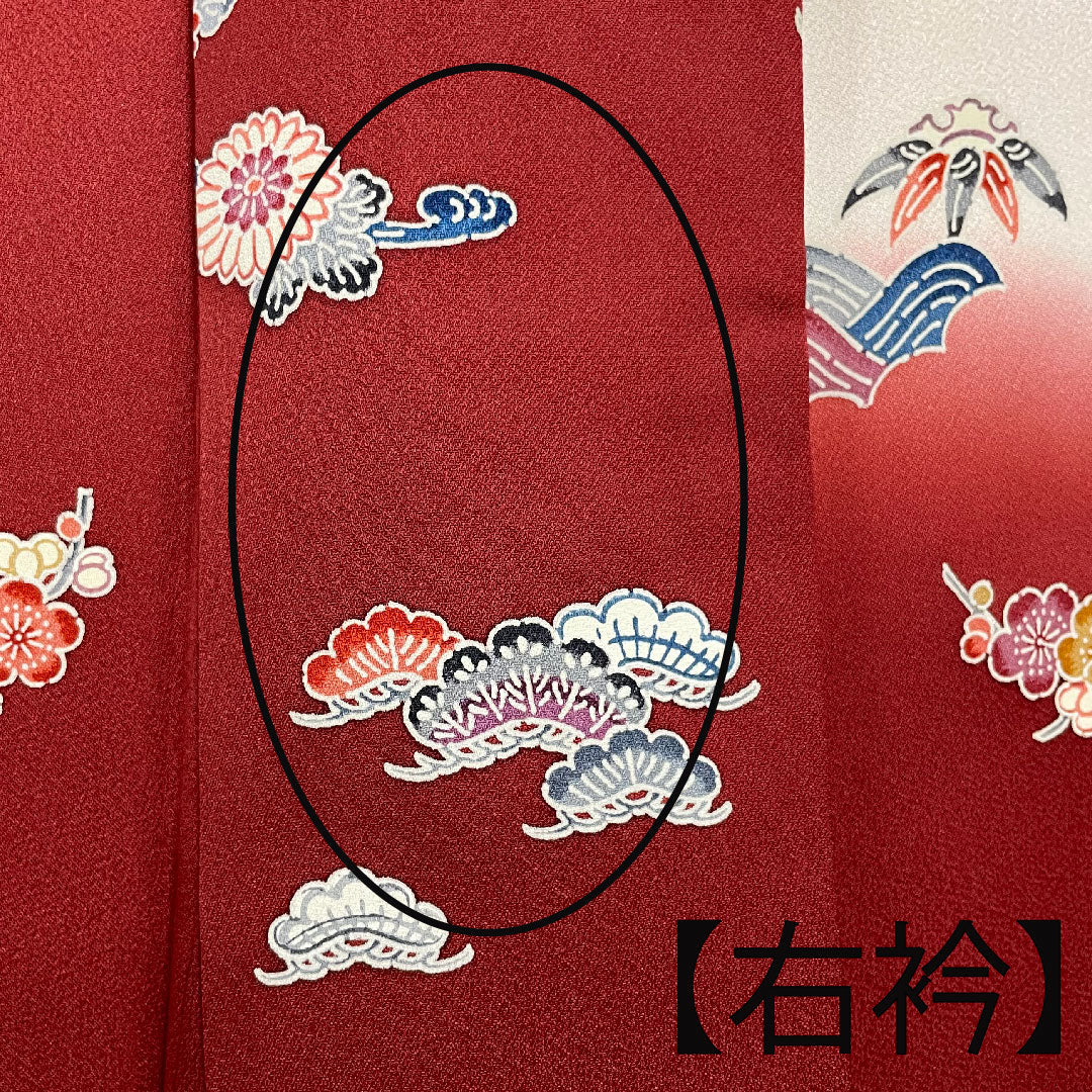 振袖 身丈161.5cm 裄丈64cm 袷 葡萄茶色 薄桜色 型染 茶屋辻 松竹梅 正絹 Aランク 赤系 1113000913412