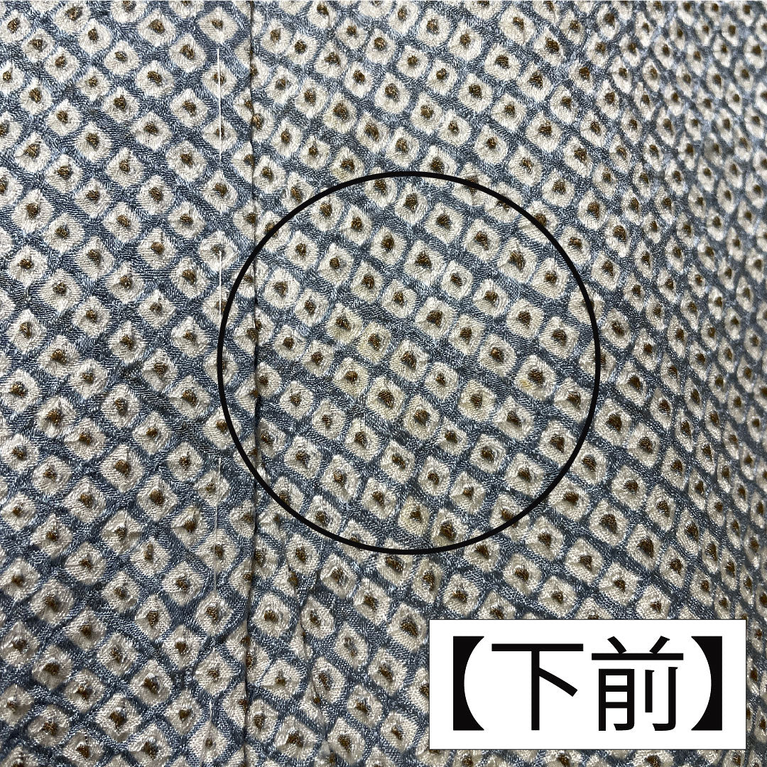 小紋 正絹 身丈155.5cm 裄丈64.5cm 袷 青白磁色(せいはくじいろ) 総絞り 疋田絞り Aランク 水色系 1115004673324