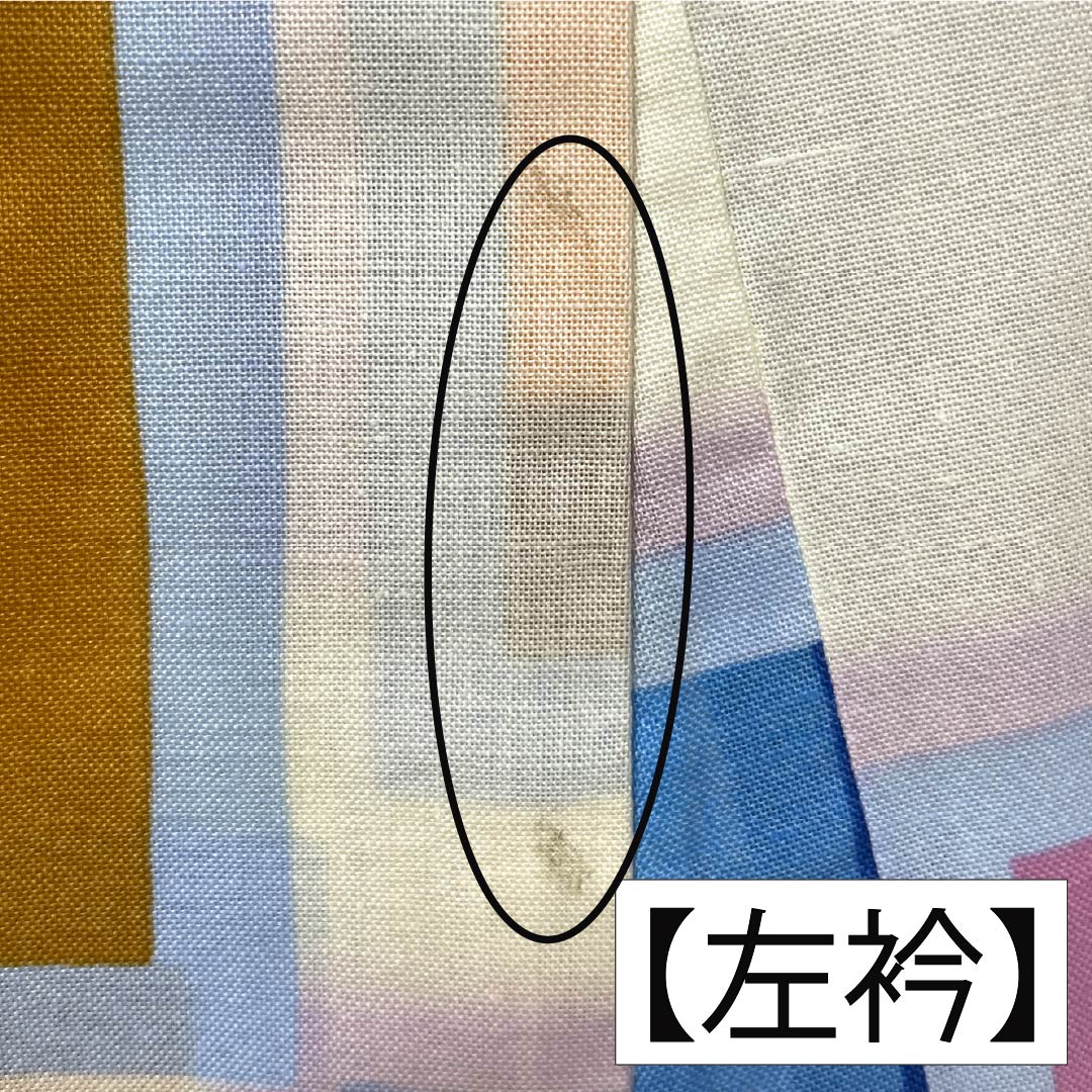 浴衣 木綿 身丈154cm 裄丈64cm Aランク 単衣 白系 ブロック柄 1118005383211