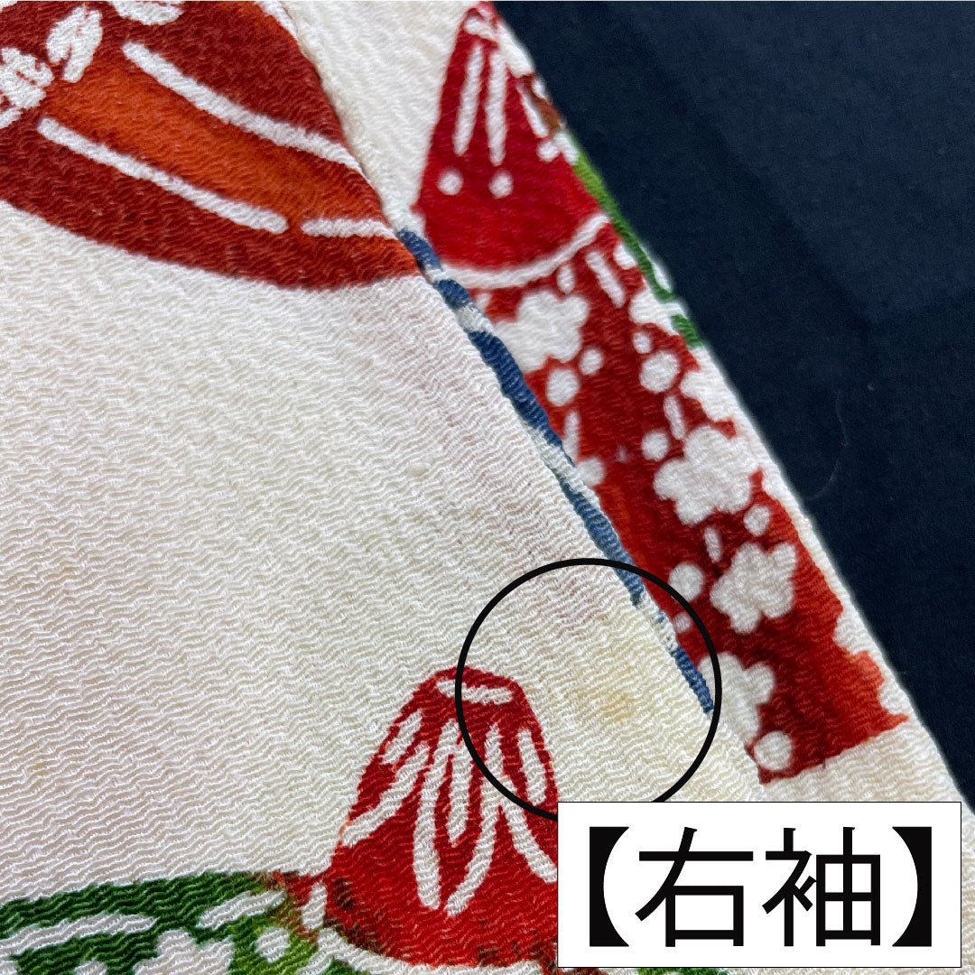 Furisode, pure silk, length 157cm, sleeve length 64cm, lined, milky white, Kyoto Bingata, auspicious motif, small furisode, two-shaku sleeve, A rank, cream color, 1113002003315