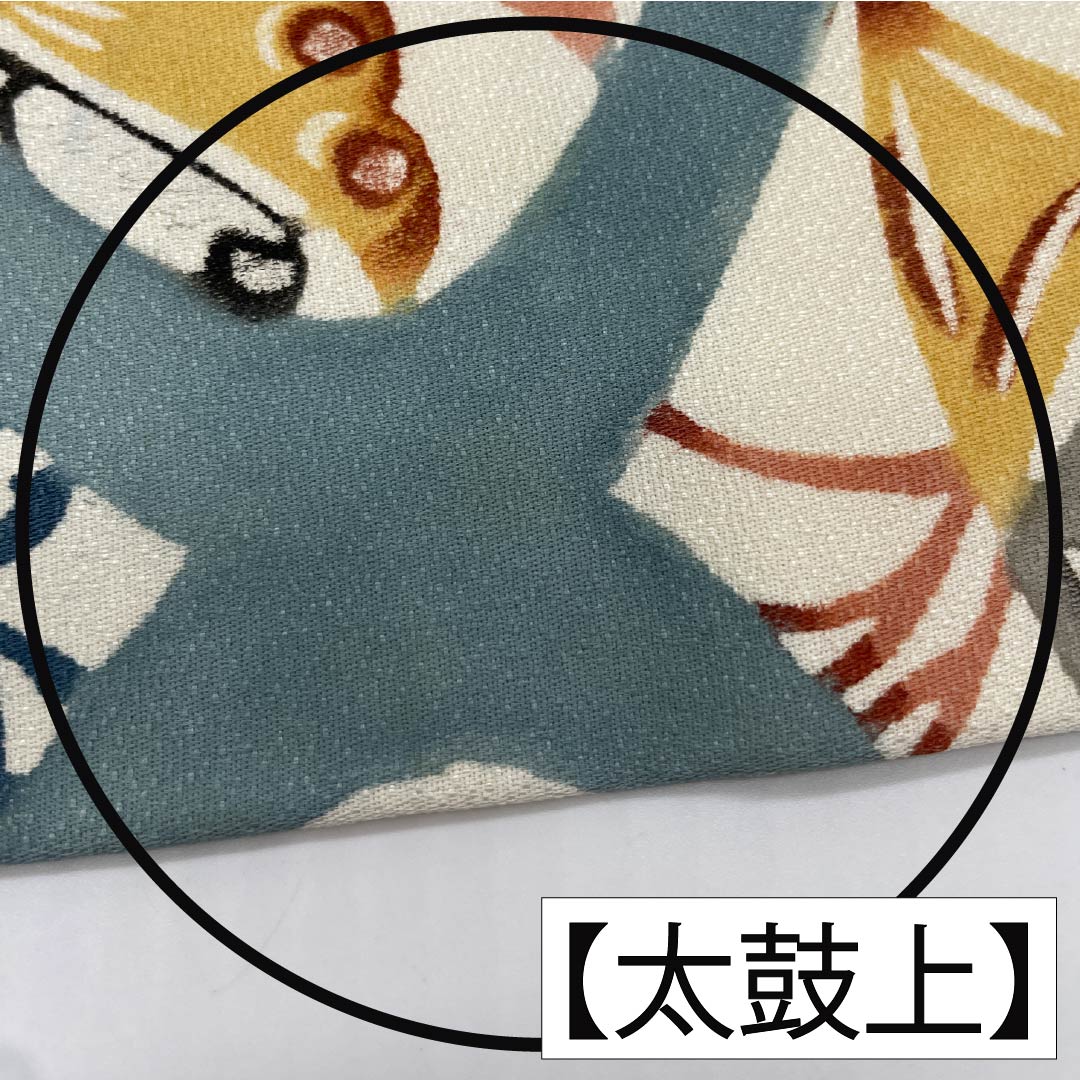 名古屋帯 正絹 Bランク 沈香茶色(とのちゃいろ) 型染 紅型調 蝶 帯丈358cm 六通 カジュアル 青系 1124010554317 名古屋仕立て