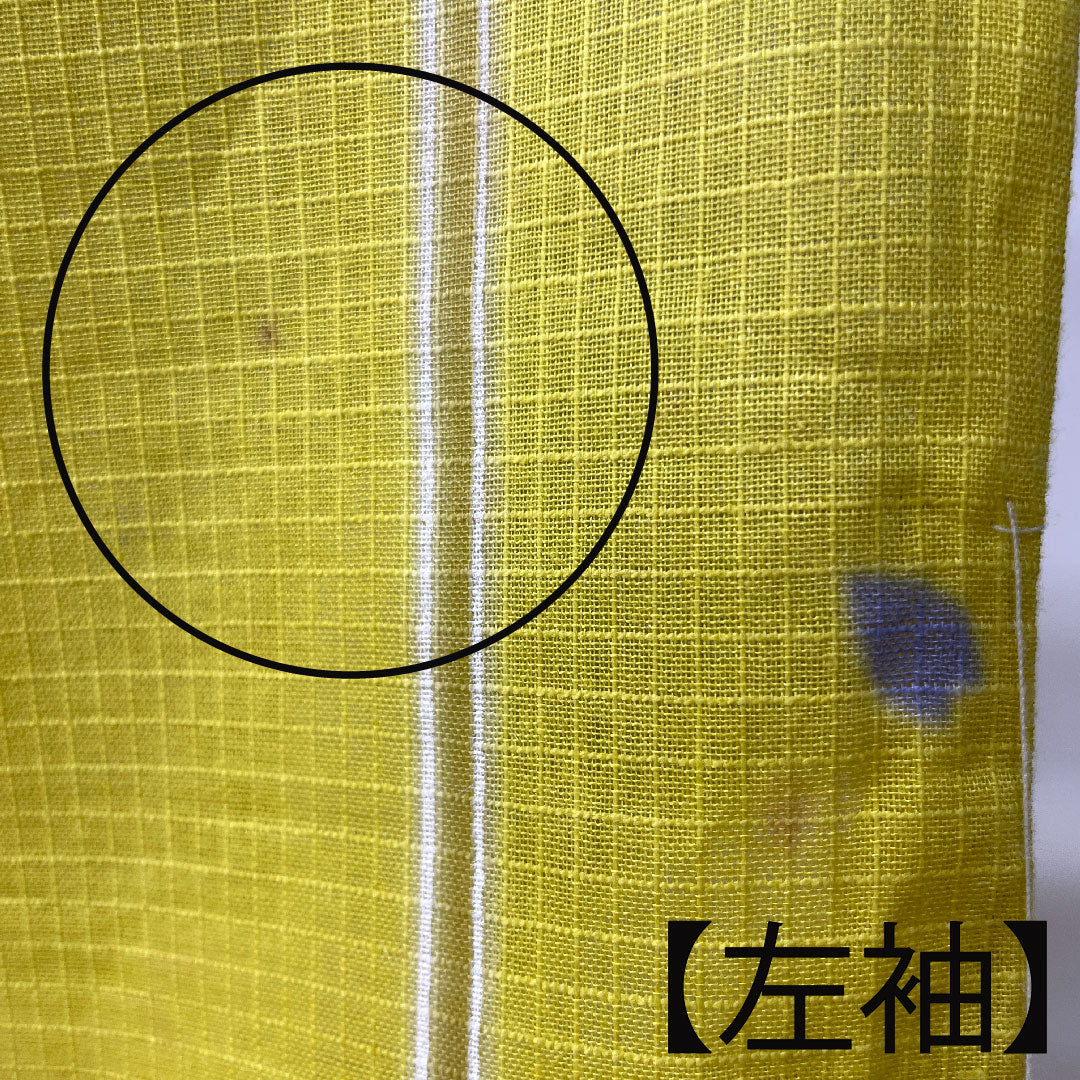 浴衣 苅安色 ウサギ 矢羽根 桜 木綿 Aランク 単衣 身丈165cm 裄丈67cm 黄系 1118001963523