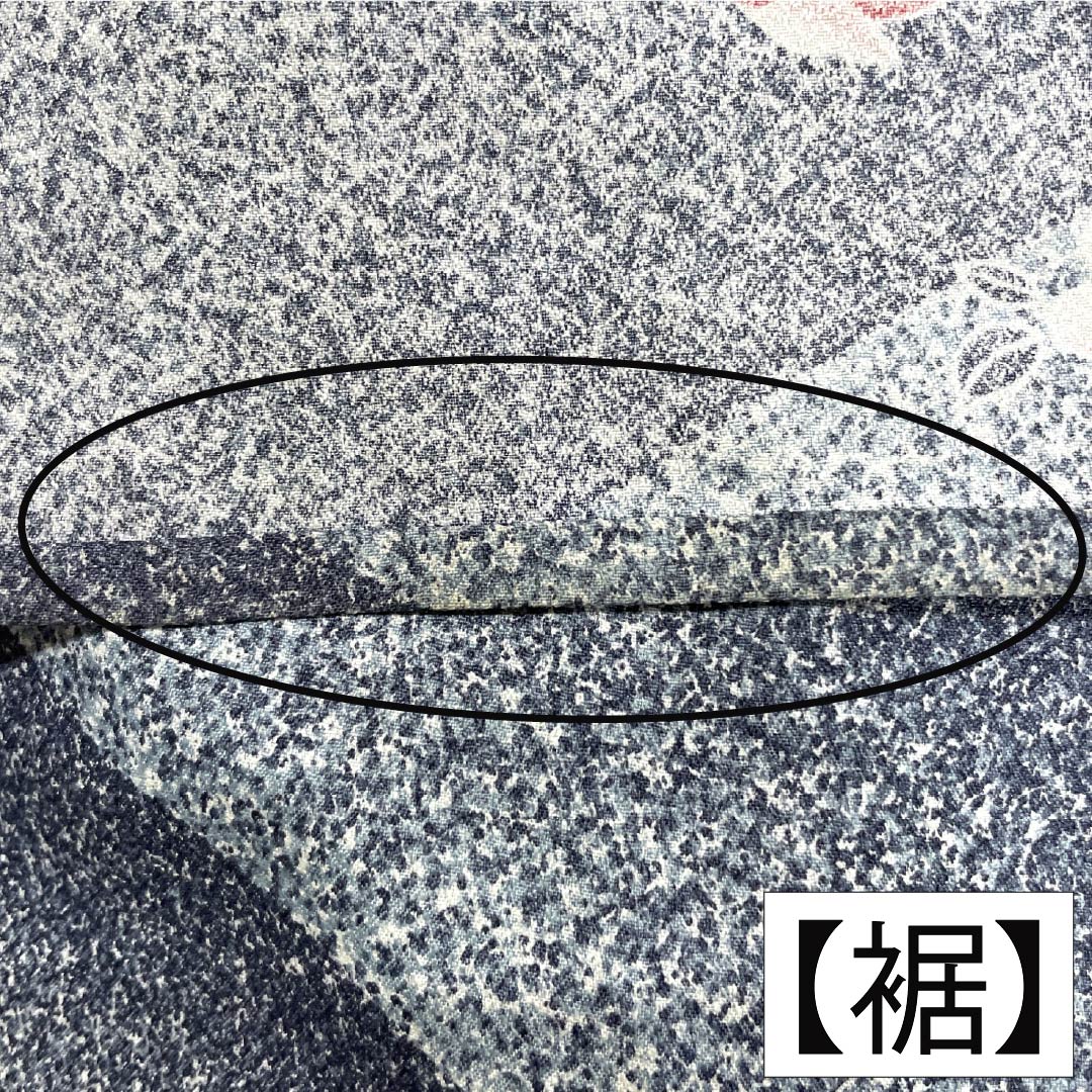 小紋 ポリエステル Aランク 身丈160cm 裄丈62cm 単衣 空色鼠色(そらいろねずいろ) 藍錆色(あいさびいろ) 洗える着物 タタキ染 桜 グレー系 1115008153422