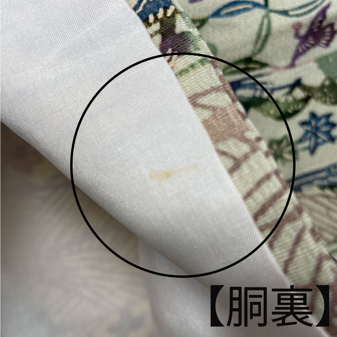 小紋 身丈154.5cm 裄丈61.5cm 袷 砥粉色 紅型 風景模様 正絹 Aランク クリーム系 1115003083215