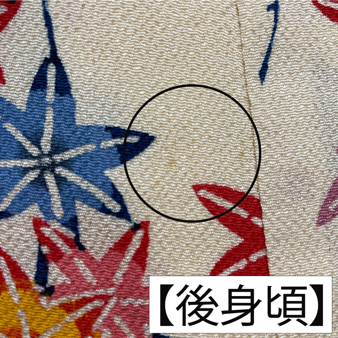 訪問着 正絹 袷 身丈158.5cm 裄丈65cm 密陀僧色(みつだそういろ) 京紅型 紅葉 鳥 Aランク クリーム系 1112005943315