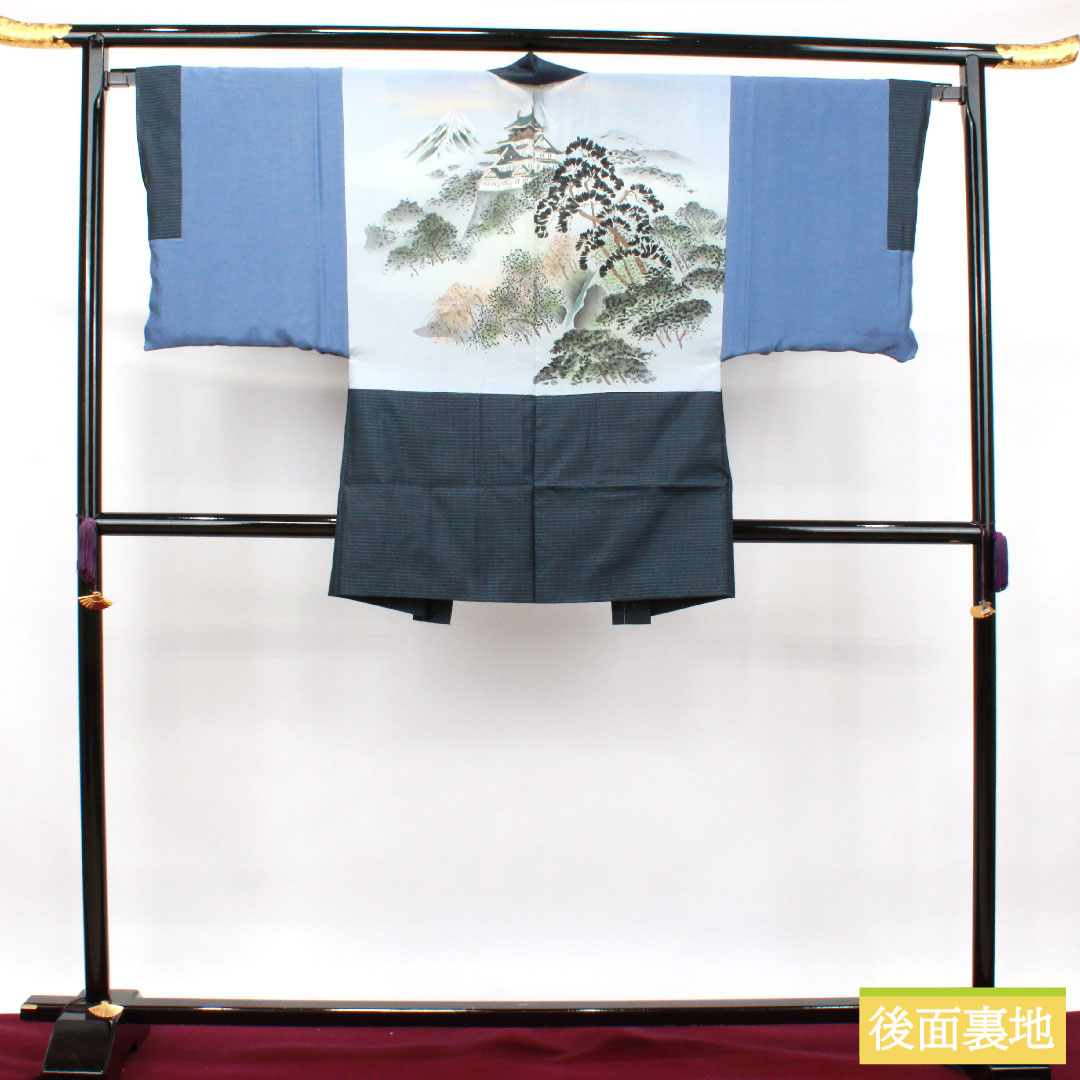 男物 正絹 身丈136.5cm 裄丈67cm 大島紬 亀甲模様 しつけ糸付き アンサンブル Sランク 袷 紺系 1119000712318