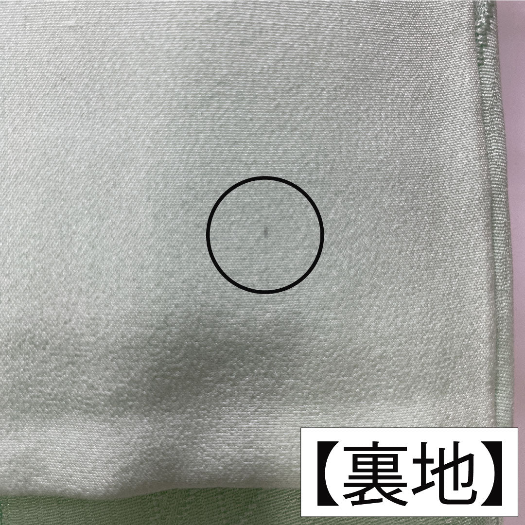 色無地 正絹 身丈155cm 裄丈62cm 綸子 一つ紋 大割抱き茗荷 袷 Aランク 緑系 1114001853319