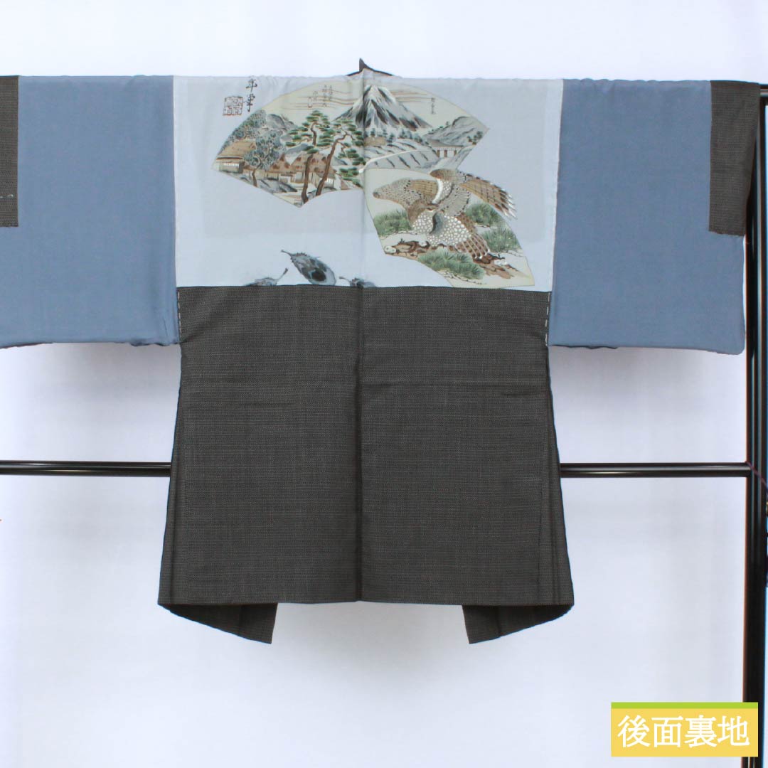 Men's Silk B-Rank Kimono, Length 139cm, Sleeve Length 68.5cm, Small Kasuri Pattern, Tortoise Shell Pattern, Lined, Black, Product Number: 1119001424310