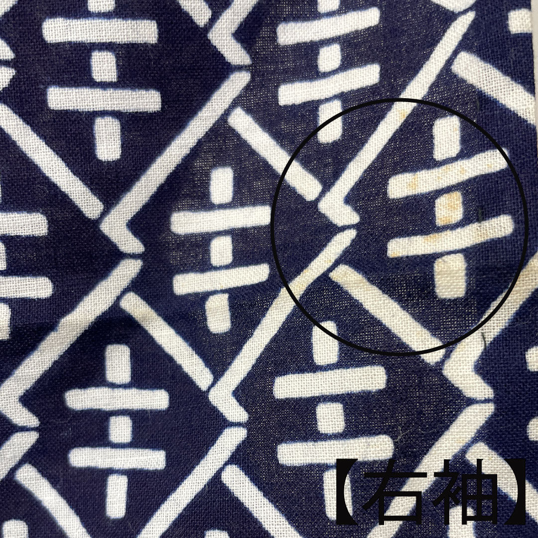 浴衣 男物 幾何学模様 木綿 Bランク 単衣 身丈150cm 裄丈70cm 紺系 1118001614118