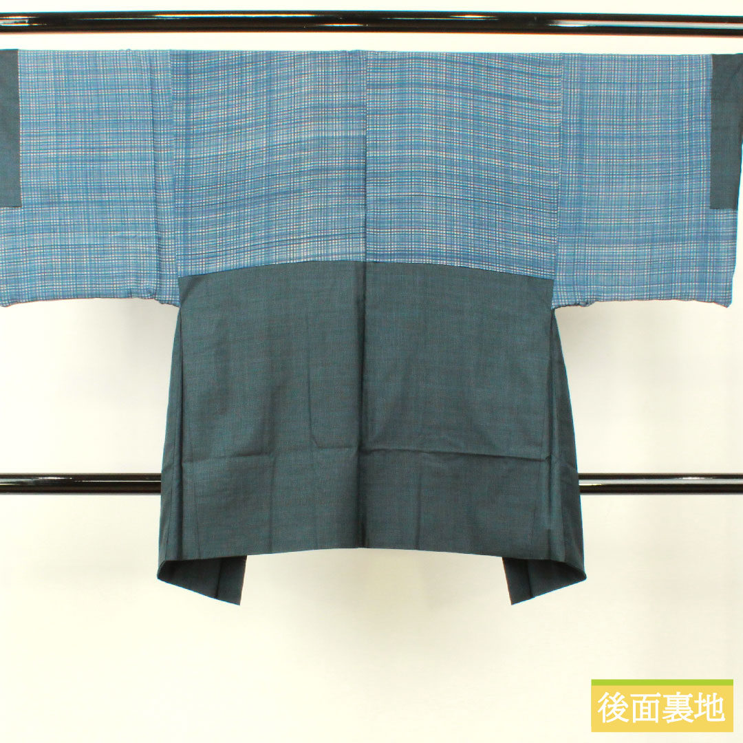 男物 正絹 身丈143cm 裄丈68cm 大島紬 120亀甲 亀甲模様 アンサンブル Sランク 袷 紺系 1119000872418