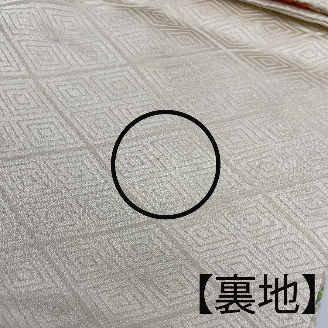 名古屋帯 縮緬 桜 楓 扇 絞り帯丈374cm 正絹 Aランク 六通 カジュアル 白系 1124001663311 名古屋仕立て