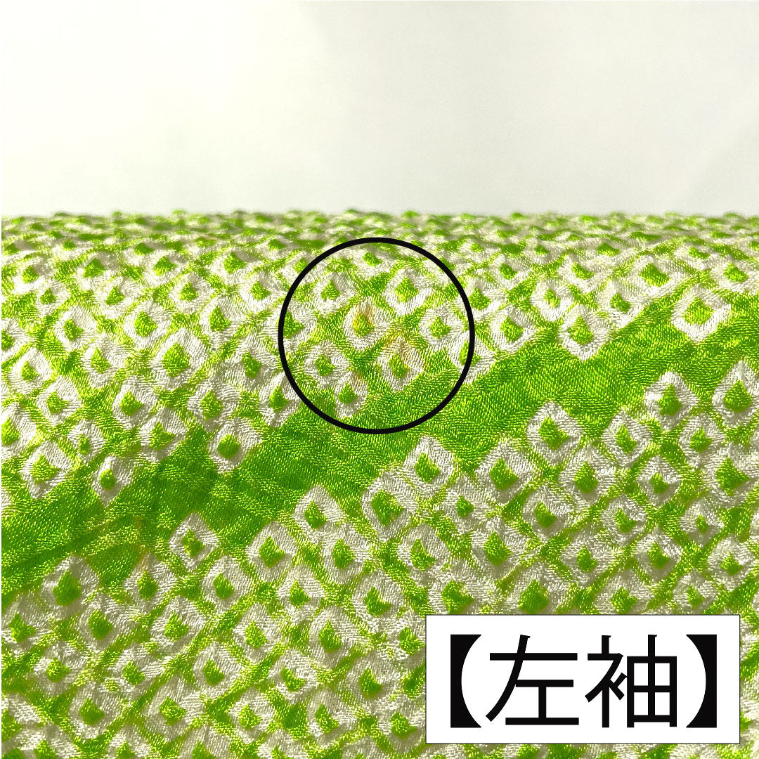 訪問着 正絹 袷 身丈165.5cm 裄丈63.5cm 黄緑色(きみどりいろ) 総絞り しつけ糸付き Aランク 緑系 1112005093519