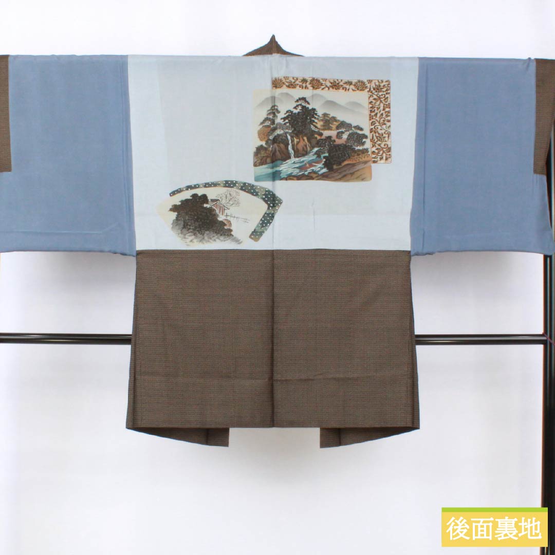 男物 正絹 Sランク 身丈139cm 裄丈68.5cm 落栗色(おちぐりいろ) 大島紬 100亀甲 アンサンブル 袷 茶系 1119001382314