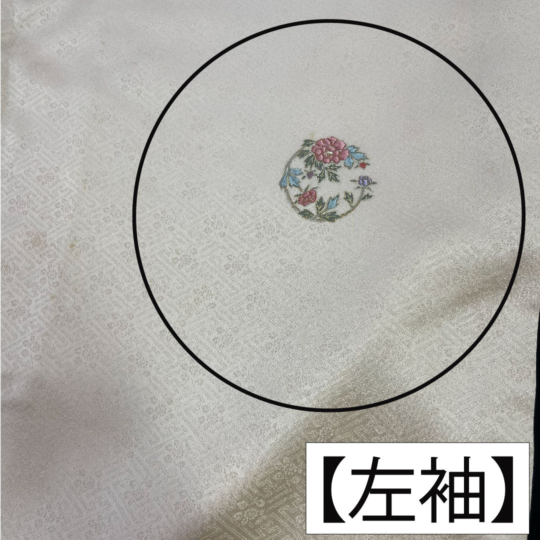 Komon, pure silk, length 162cm, sleeve length 64cm, lined, light color, Kyoto Yuzen, embroidery, B rank, cream color, 1115004204415