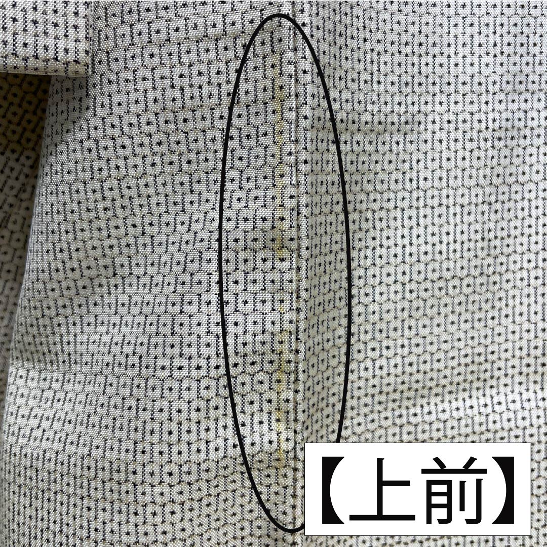 訪問着 正絹 Aランク 袷 身丈152cm 裄丈62cm 生成り色(きなりいろ) 白大島 100亀甲 縫い紋 丸に違い鷹の羽 古典柄 白系 1112006173211